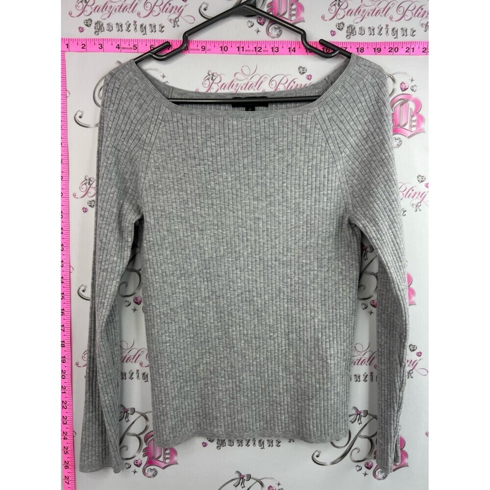 Banana Republic sweater cotton grey Light Gray Ribbed Scoop Neck Sweater